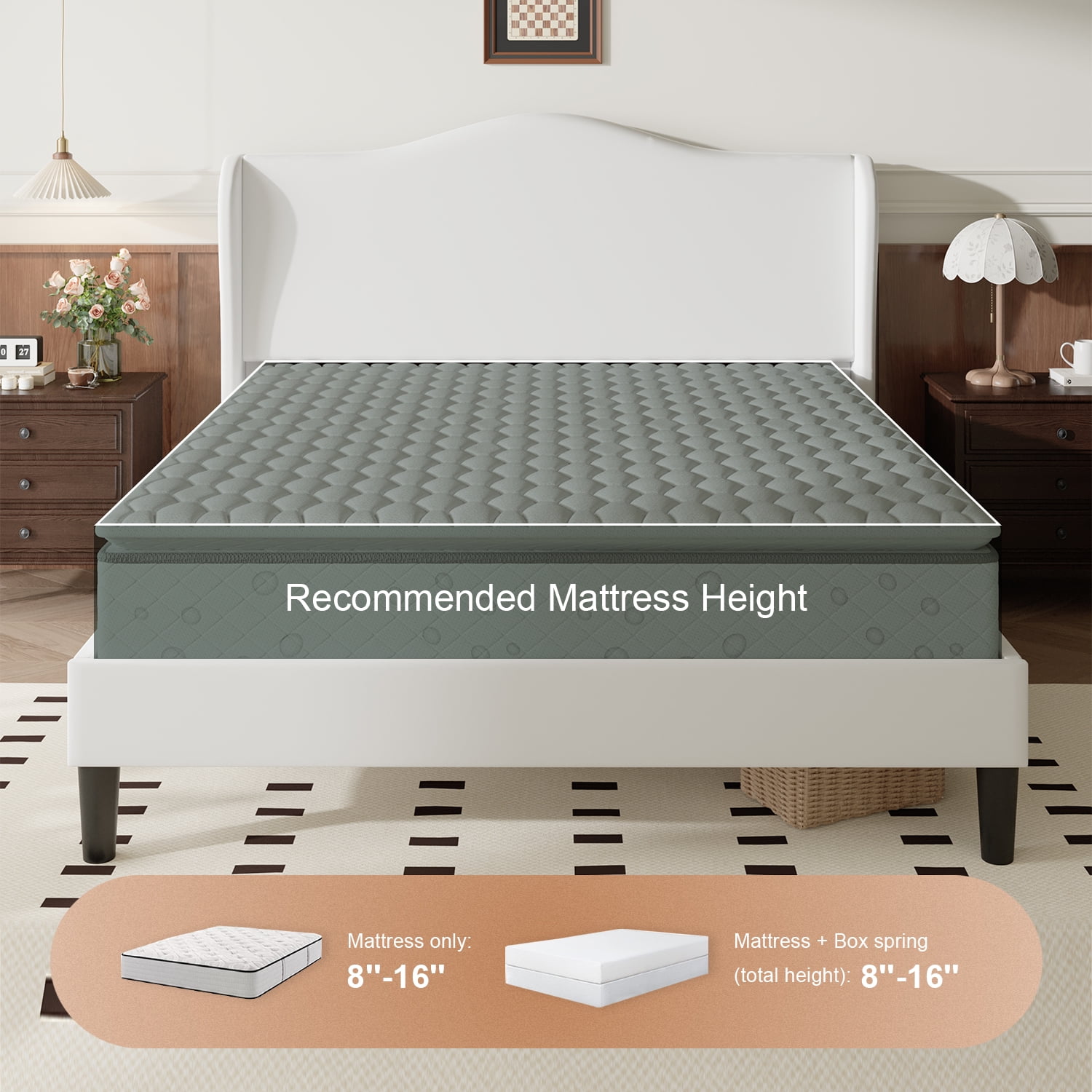 Amolife Queen Bed Frame with Velvet Upholstered Wingback Headboard, Personalized Platform Bed, No Box Spring Required, White