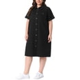 thumbnail image 4 of Agnes Orinda Women's Plus Size Denim Dresses Button Down Lapel Short Sleeve Midi Summer Casual Denim Jean Shirt Dress with Pockets 3X Black, 4 of 6