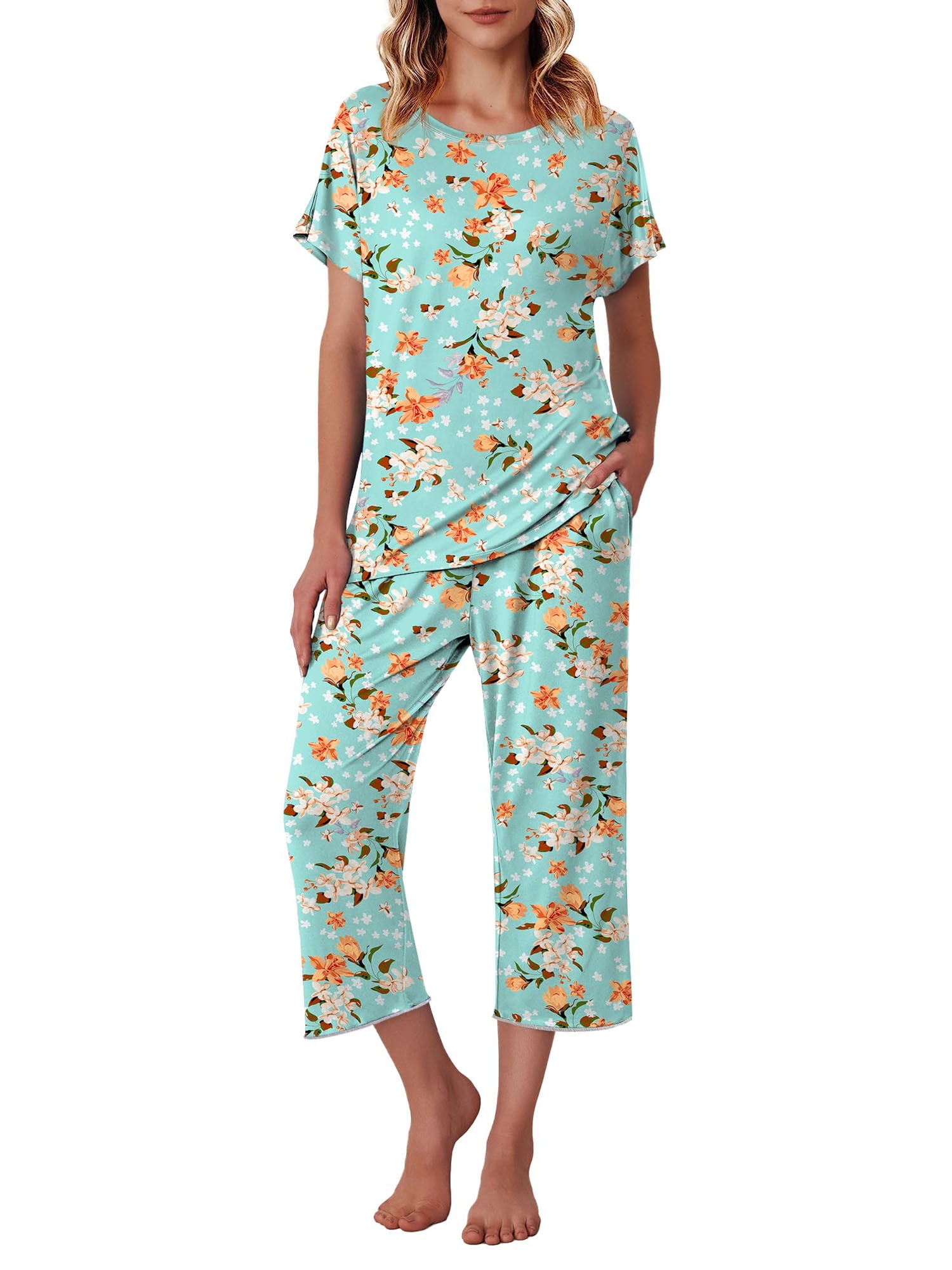 ENJOYNIGHT Women's Cute Penguin Print Pajama Set - Soft Cotton Capri & Top, Size Large, Grey - View #3