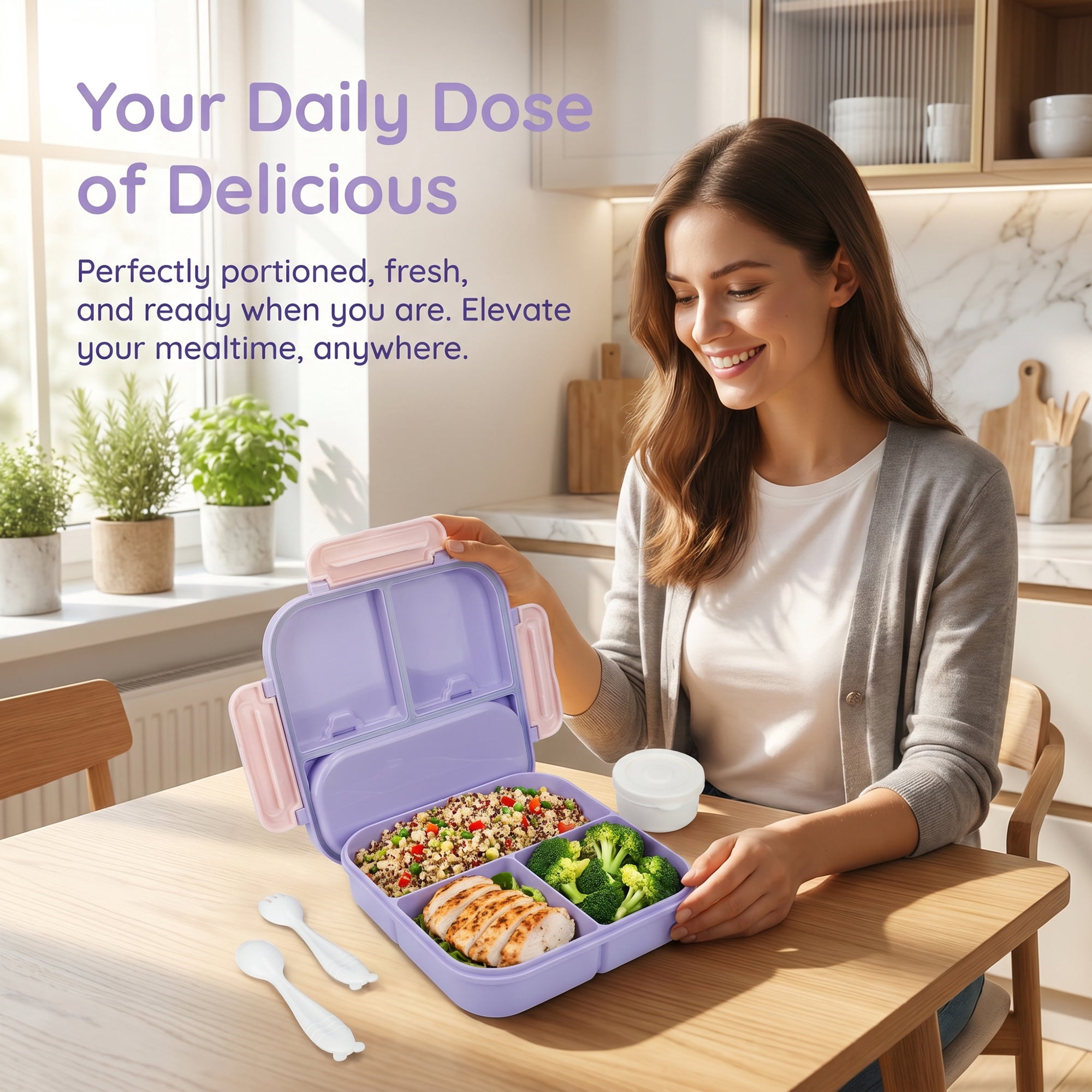 Unique Bargains Leakproof Meal Lunch Bento Box for Work Purple