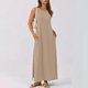 thumbnail image 4 of Vestido de Verano de Longitud de Rodilla para las Mujeres sin Mangas Vestido de Playa Casual Sólido con Cuello en V, Vestido Casual con Cuello en V para las Mujeres, 4 of 9