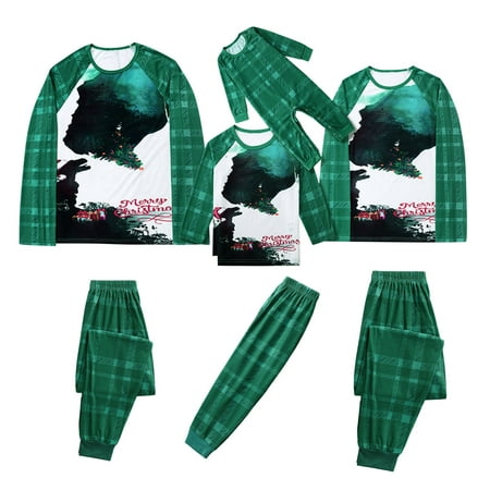 

REORIAFEE Christmas Pajama Sets for Family Matching Xmas Pj S Sleepwear Elk Letter Print Tops And Plaid Pants Jammies Toddler 6-9 Months