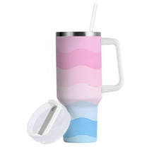 Yayeee 40oz Double-Wall Insulated Stainless Steel Tumbler with Handle Bottle, Light Pink Stripes