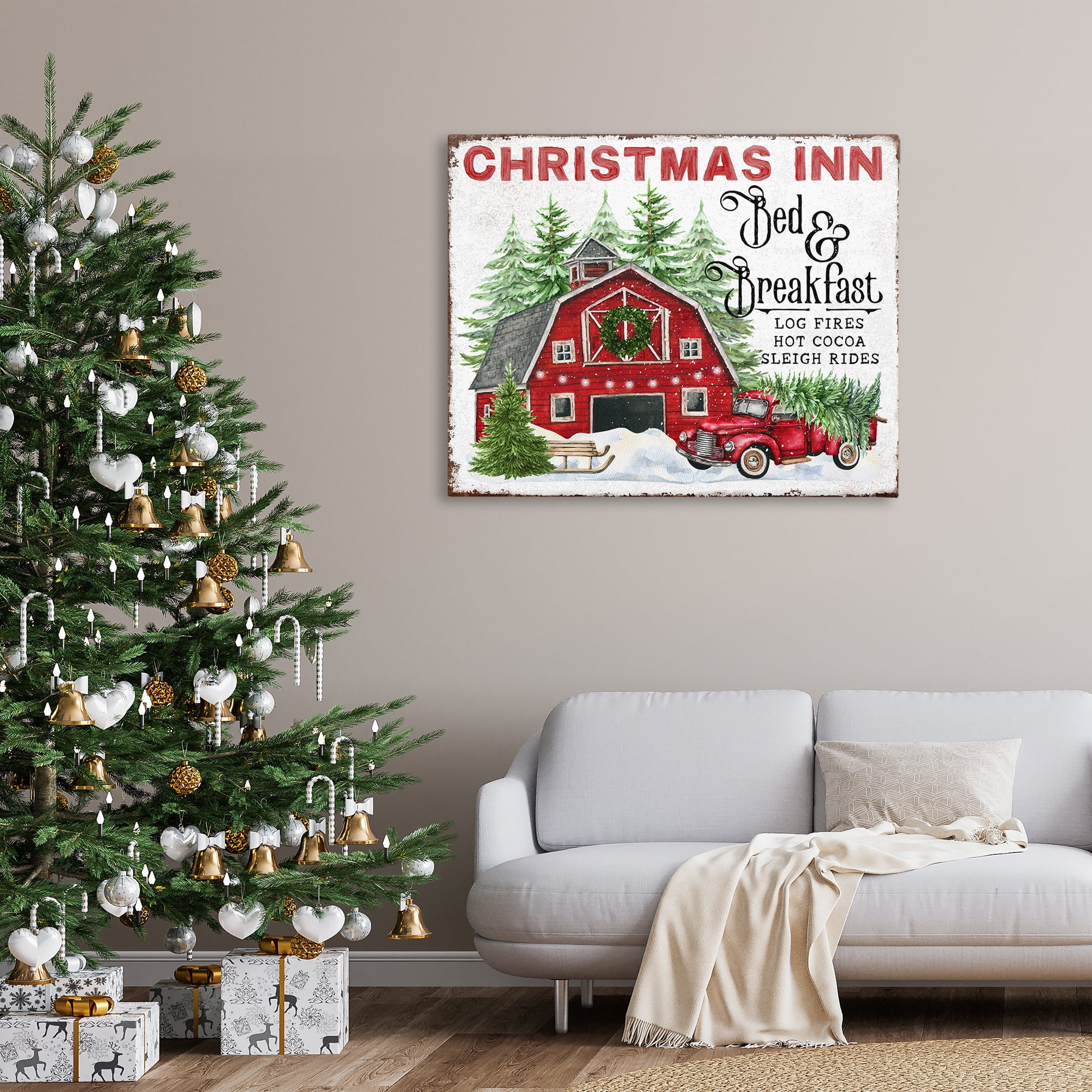 Stupell Industries Christmas Inn Shop Holiday Painting Gallery Wrapped Canvas Art Prints Wall Art, 48 x 36