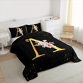 thumbnail image 3 of Homewish Initial A Letter Full Size Comforter Sets, Butterfly Rose Floral Bedding Comforter Set, Black Gold Sequin Print Reversible Bedding Sets, Lightweight Room Decor, 3-Piece, 3 of 8