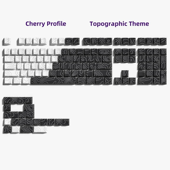 YUYAN-double shot PBT keycaps,white and black,Topographic keycaps,lines backlit,Shine Through keycap,Side Printed keycap,dye sublimation,Cherry Profile keyboard caps for TKL US Layout Mechanical Keyb
