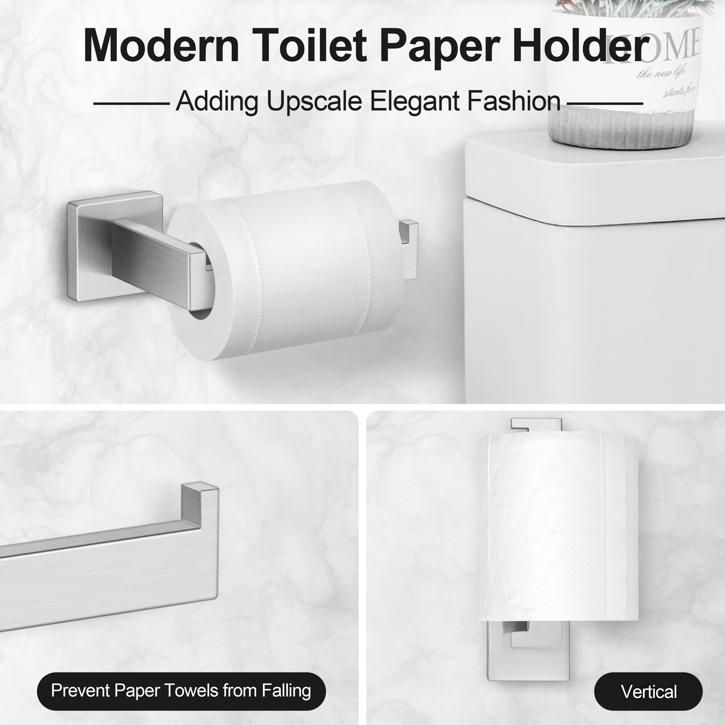 Coliware 5 Pieces Bathroom Hardware Set, Wall Mounted Stainless Steel Bathroom Accessories Kit Includes Towel Bar, Toilet Paper Holder, Towel Ring, Robe Hooks, Bathroom Towel Bar Holder Sets