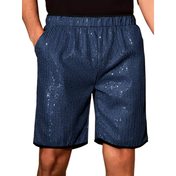 INSPIRE CHIC Men's Metallic Above Knee Clubwear Sparkly Sequins Shorts 28 Blue