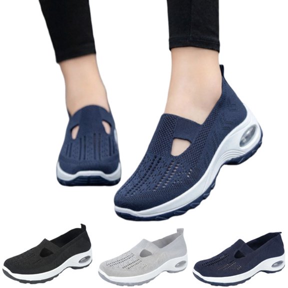 Women's Woven Orthopedic Breathable Soft Shoes, Lightweight Comfortable Mesh Stretch Sneakers,Go Walking Slip on Foam Shoes (Blue)