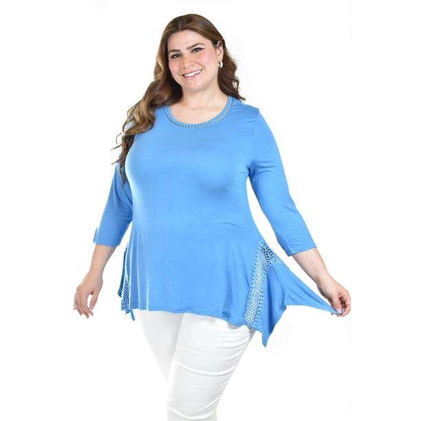Blusa asimetrica con detalles de encaje Roman Fashion /Tallas Extras, 274 (Azul claro) azul 42