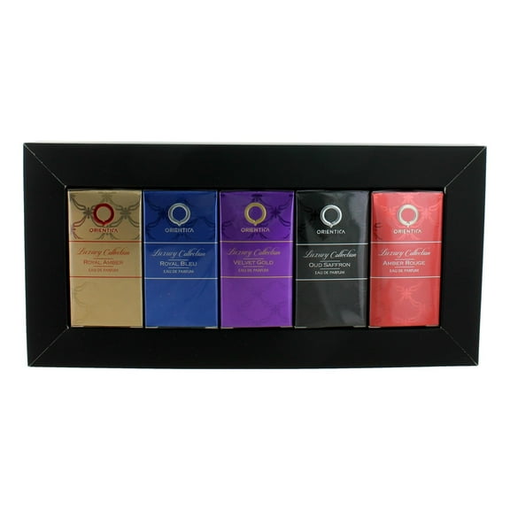 Orientica Orientica Collection , 5 Pc Gift Set 0.25oz Royal Amber EDP Spray, 0.25oz Royal Bleu EDP Spray, 0.25oz Velvet Gold EDP Spray, 0.25oz Oud Saffron EDP Spray, 0.25oz Amber Rougue EDP Spray