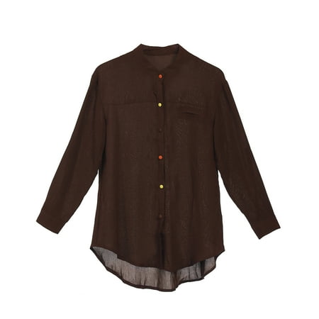 

Women Lady Casual Loose Cotton Linen Shirt Top Tee Long Sleeve Soft Blouse Shirt