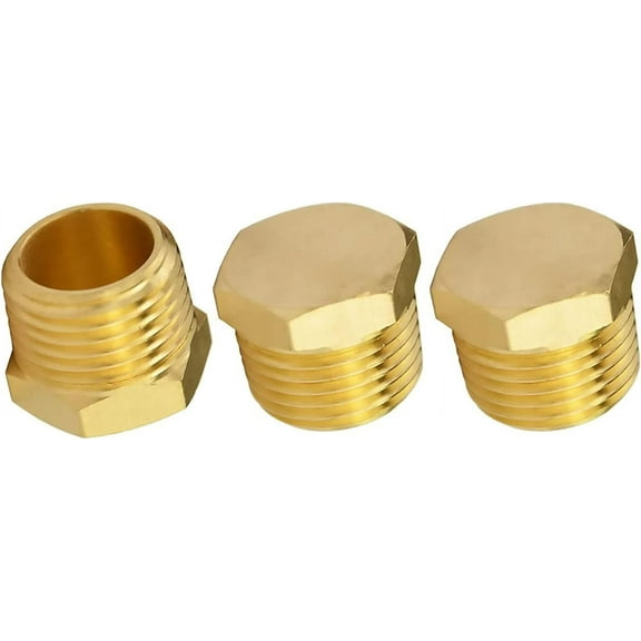 YOUHO 1/2 Inch NPT Male Brass Outer Hex Thread Fitting, Socket Pipe Plug Fittings, Brass Pipe Fitting 3PCS