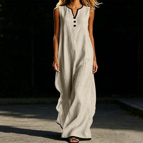 Women's Loose Casual Sleeveless Patchwork Long Dress Flowy Summer Midi