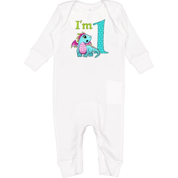 Inktastic Blue and Pink Baby Dragon First Birthday Baby Romper Coveralls