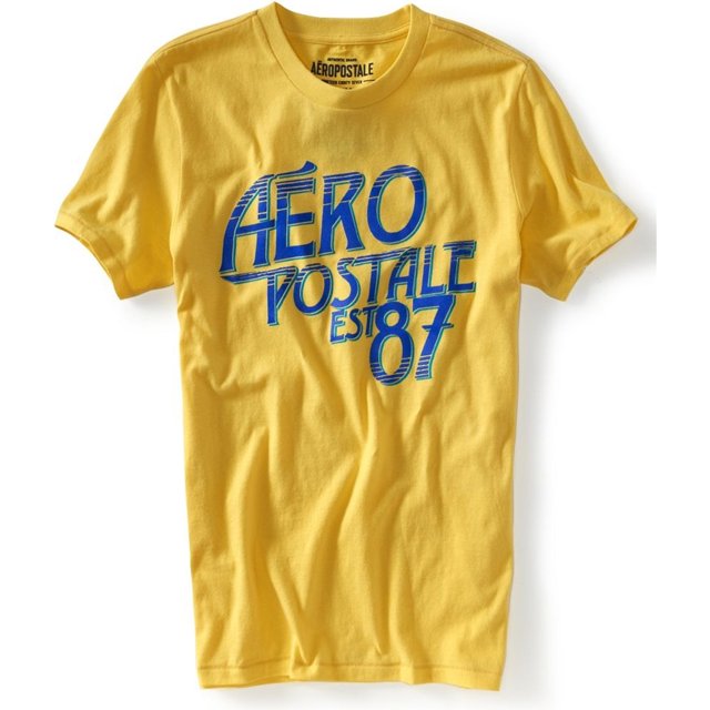 Aeropostale Est 87 Camiseta gráfica para hombre, amarillo, XS Aeropostale Camiseta gráfica