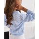 thumbnail image 4 of Mujeres Top Hueco Manga Larga Cuello En V Profundo Suelto Casual Mantener Caliente Color Puro Jersey Suéter De Punto Azul L, 4 of 6