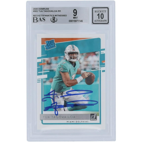 Tua Tagovailoa Miami Dolphins Autographed 2020 Panini Donruss Rated Rookie #302 Beckett Fanatics Witnessed Authenticated 9/10 Rookie Card - Fanatics Authentic Certified