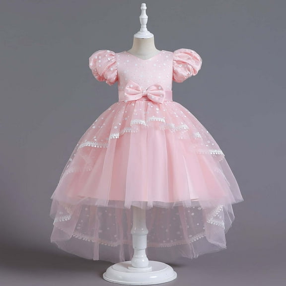 Lilgiuy Princess Girls Dress Fashionable Bubble Sleeve for Kids Prom Formal Pageant Dance Gown Summer Sales for 3-12Y