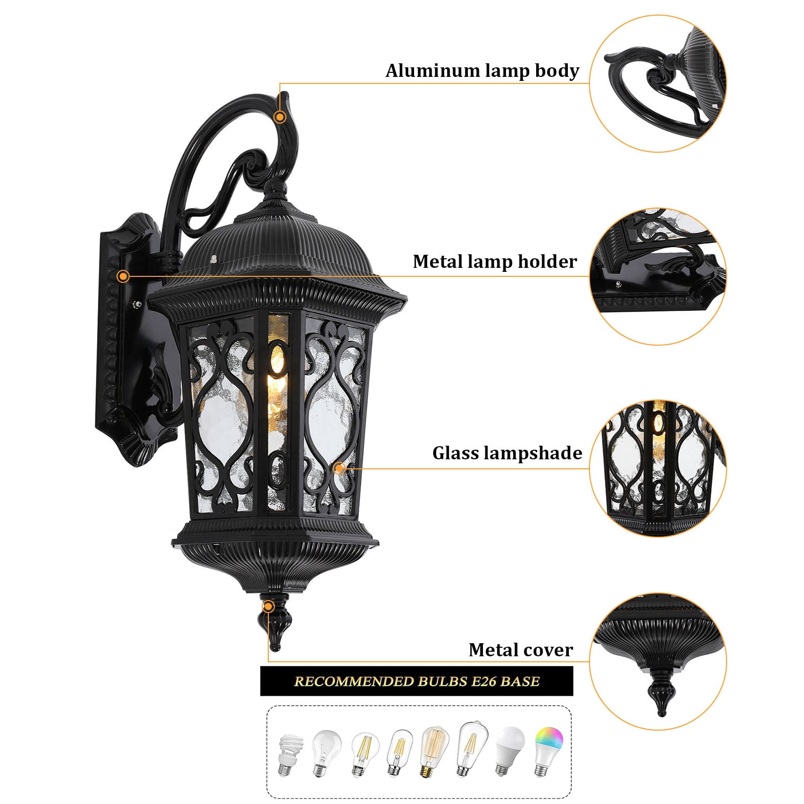 Vintage Wall Lamp, Outdoor Wall Mount Light Fixture Black for Indoor & Outdoor 30*53cm