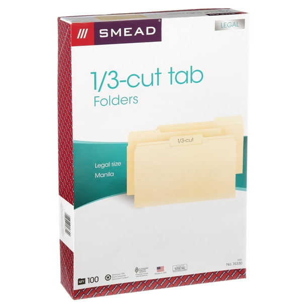 Smead Manila Folders 1/3Cut Tabs 100/BX Legal (15330)