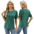 thumbnail image 5 of Zoeecloth Womens Summer Seven-Minute Sleeves Tee Tops Fashion Crew Neck Solid Colour T-Shirts Tops Women's Cotton Versatile T-Shirts Size S-XXL, 5 of 9