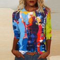 thumbnail image 3 of Raeneomay 3/4 Length Sleeve Womens Tops Women's Fashion Printed T-Shirt Blouse Round Neck Casual Tops, 3 of 6