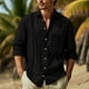 thumbnail image 3 of Camisa de manga larga con solapa y cuello de botón para hombre - Prenda informal para vacaciones, tejido de poliéster, versátil para interior y exterior - Tallas S-XXXL, 3 of 5