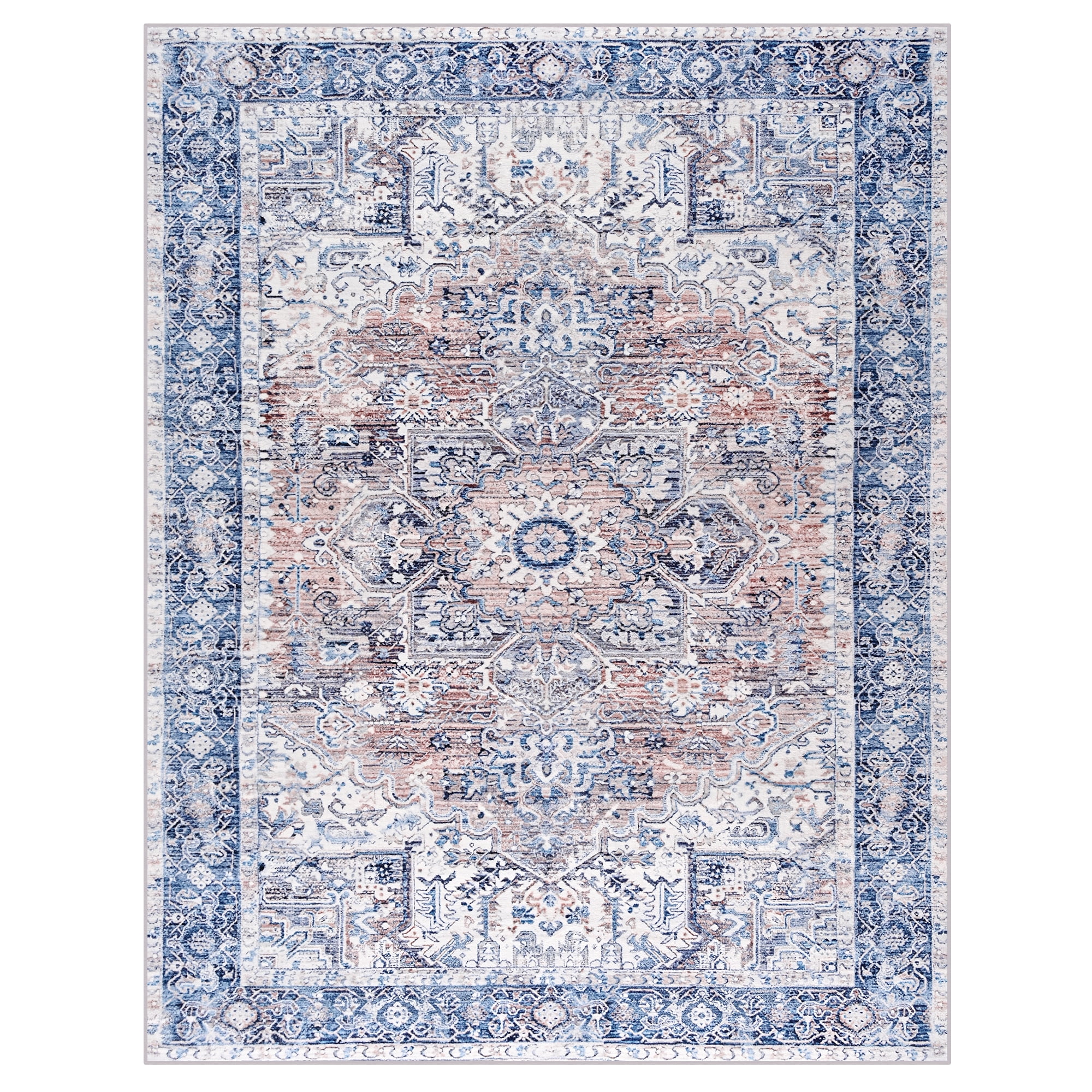 Lochas Vintage Accent Rugs Distressed Print Area Rug Low Pile Carpet for Living Room Bedroom Home Decor,Blue,8'x10'