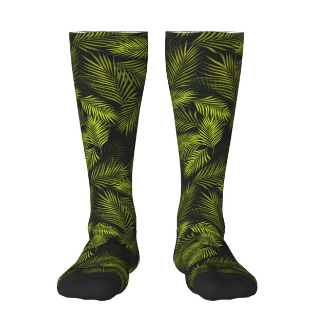 Fotbe Tropical Palm Leaves Fern Leaf Calcetas Divertidas Estampadas para Hombre y Mujer, Calcetas de Algodón hasta la Rodilla para Caminar, Correr, Enfermería y Embarazo
