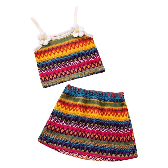 Kids Retro Print Camisole and Skirt Outfit Sleeveless Two-Piece Set Summer Casual Floral Ruffle Hem Clothes for Toddler Girls Camisole Skirt Set