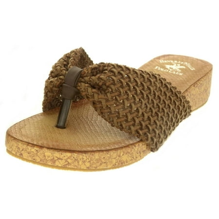 Birkenstock Taupe Arizona Sandals - Beverly Hills Polo Club Corky Women's Low Wedge Flip Flop Sandal Thong (6, Taupe)