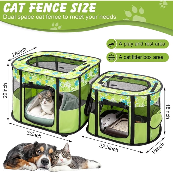 Portable  Playpen with Separate Areas, Foldable Indoor/Outdoor Enclosure, Collapsible Tent Kennel with Carry Bag - Dog Bed