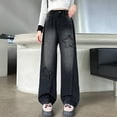 thumbnail image 2 of OSOLU Girls Jeans Straight Wide Leg Loose Fit Casual with Pocket Comfortable Long Denim Pants Vibrant Holiday Trousers, 2 of 8