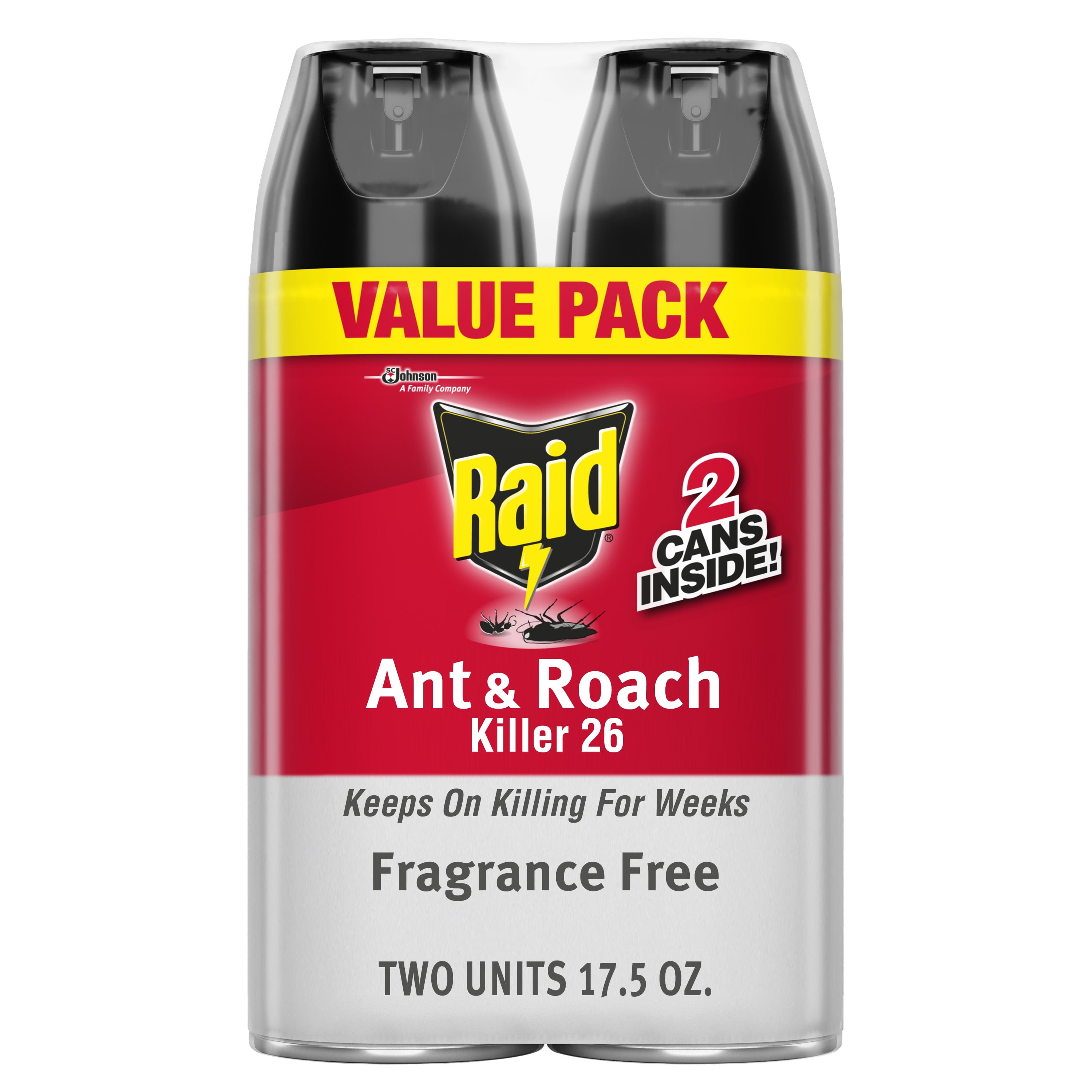 Raid Ant & Roach Killer 26, Fragrance Free, 17.5 oz, 2 ct