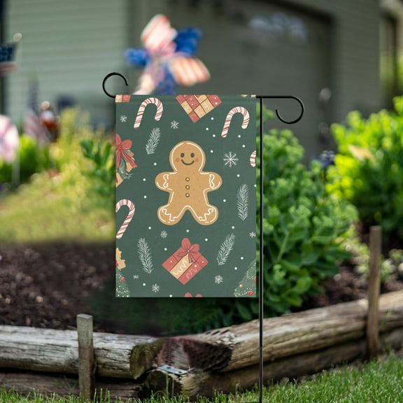 Yayeee Garden Flag 12" x 18" Double Sided Outdoor Yard Lawn Holiday Decorations, Brown Christmas Gingerbread