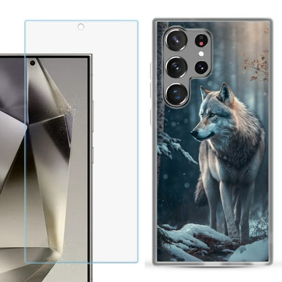 OneToughShield ® Compatible with Samsung Galaxy S24 Ultra, Shockproof Phone Case, with Tempered Glass Screen Protector - Wolf Winter