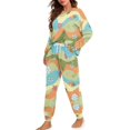 thumbnail image 4 of HELLHERO Floral Printed Women's Pajama Sets Crewneck Loungewear Long Sleeve Sleepwear with Jogger Pants Lounge Set, 2XL, 4 of 5