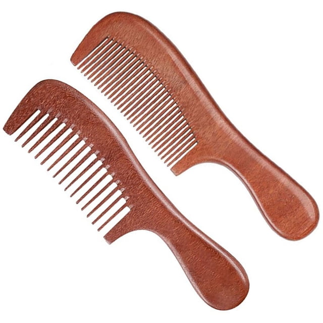OPALESQUE Juego de 2 Pzas de Peine de Sándalo para el Cabello, Peine de Dientes Anchos y Finos para Mujer y Hombres, Peine Antiestático para Desenredar Cabello Rizado, Fino, Liso, Mojado y Seco