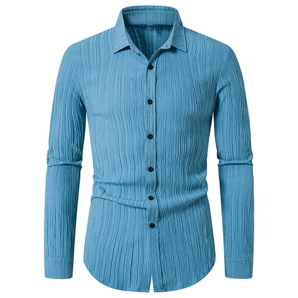 breaise Chemises pour Hommes Offres des Fêtes Décontractées Unies Mode Chemise à Manches Longues Boutonnée Col Rabattu Coupe Ajustée en Chemise Ondulée Bal de Promo Mariage Fête Chemises Brillantes Bleu P Livraison Gratuite Canada