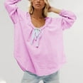 thumbnail image 4 of Lenpel Women's Tunic Tops Lantern Long Sleeve Scoop Neck Tie Front Curved Hem Striped Oversized T Shirts Casual Loose Blouses(Pink,Small), 4 of 7