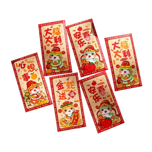 Sobres rojos de año Nuevo Chino, sobres para dinero, regalo de serpiente Hong Bao, bolsillos rojos para graduación del Festival de Primavera, 6 uds., Estilo A