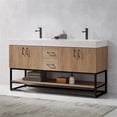 thumbnail image 4 of Pemberly Row 60" White Stone Top Oak Double Vanity Black Frame w/o Mirror, 4 of 12
