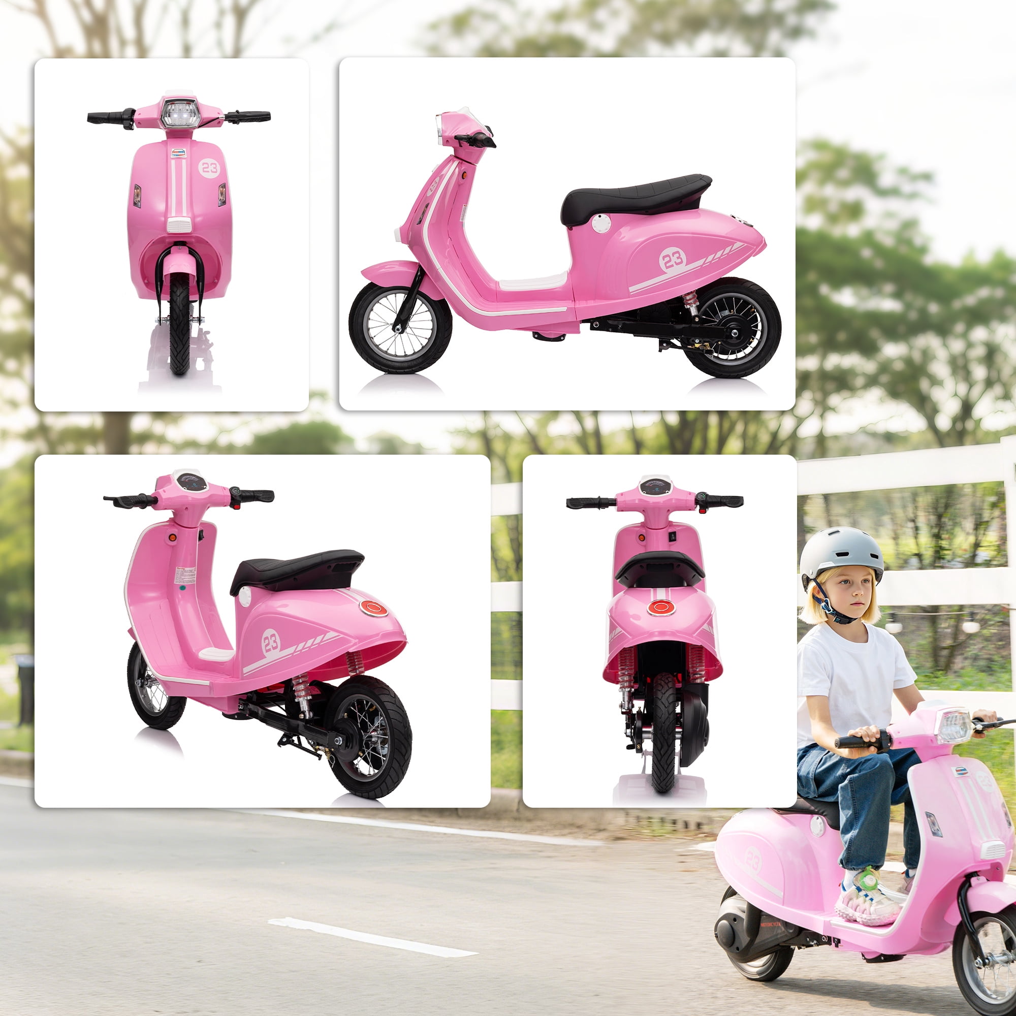Qaba Kids Motorcycle, 24V Electric Motorcycle with Rear Suspension, LED Lights, Ride On Toy with 3-Speed Control for 8-12 Years Boys and Girls, Pink