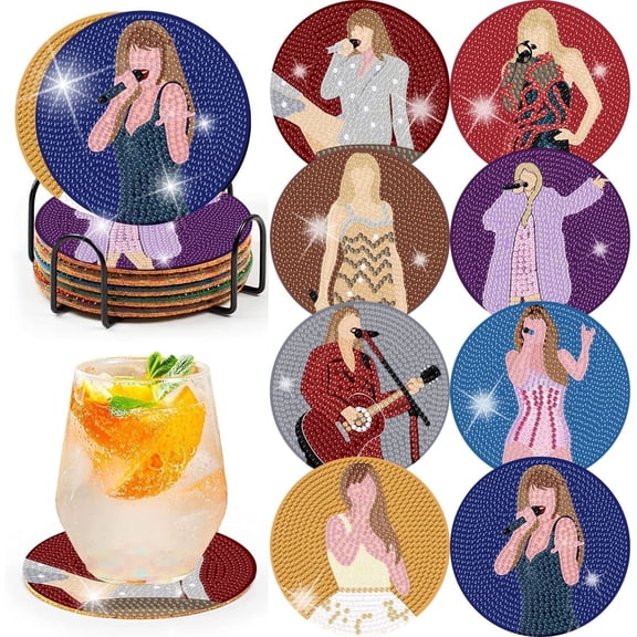 TAVENE 8PCS Pop Star Diamond Painting Coasters Kits for Adults with Holder, Small Diamond Art Coaster Kits, Art Craft Supplies