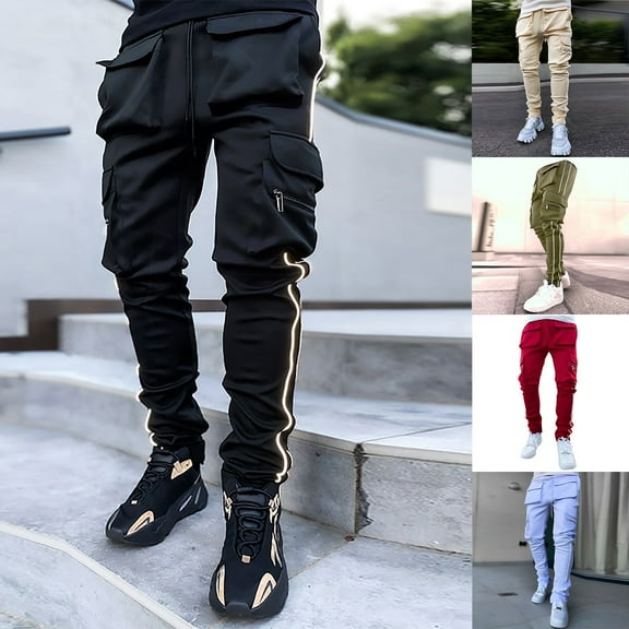 safuny Straight Leg Pants for Men Solid Color Elastic Waist Soft Pockets Relaxed Fashion Fall Spring Trousers Comfy Lounge Casual Full Length Pants Black XL
