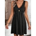 thumbnail image 3 of DOKOTOO Women's Sleeveless V Neck Dress Casual Button A Line Flare Dresses with Pockets Summer Loose Fit Soft Dresses, 3 of 8