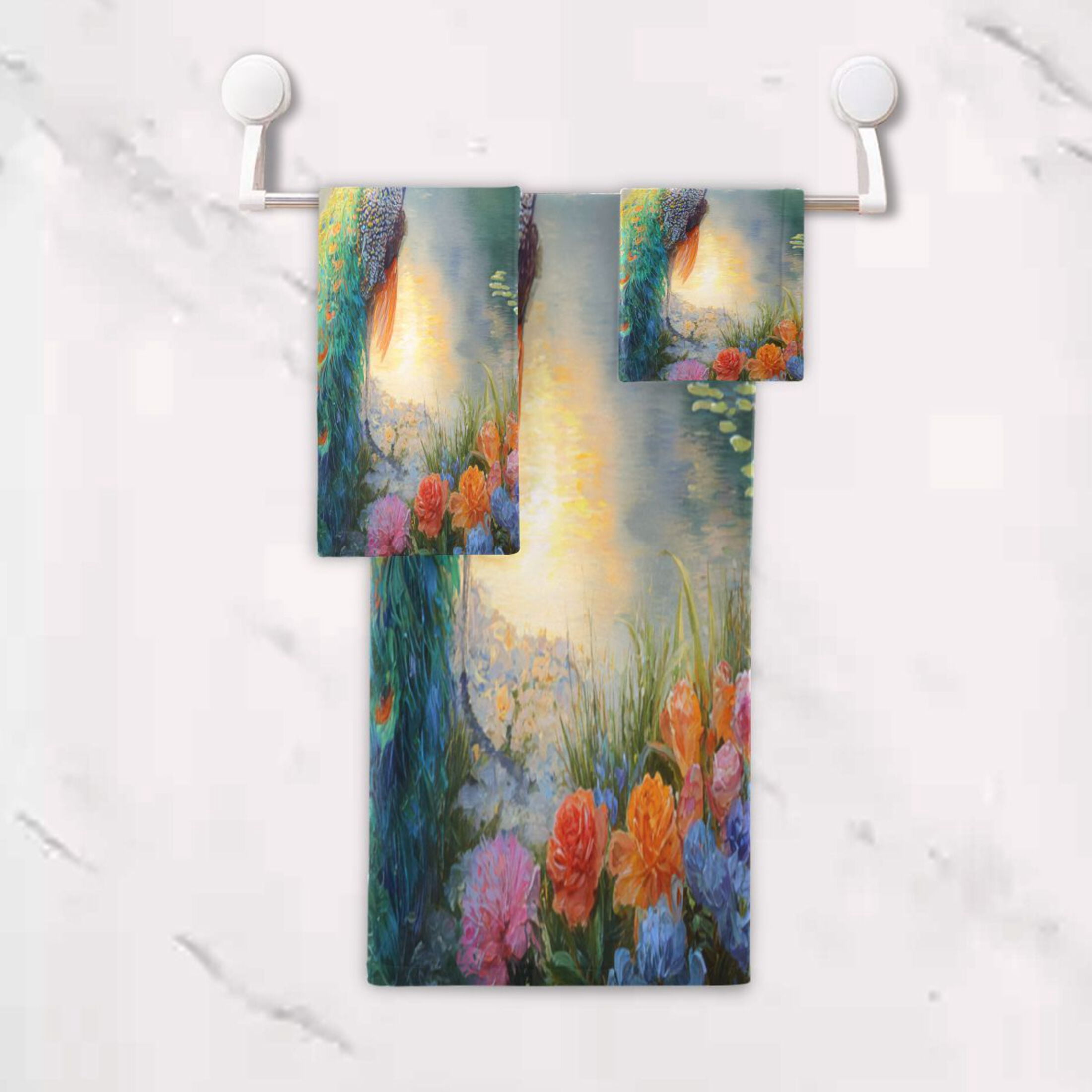 3 Sizes of Towel Sets Including Bath Towel Hand Towel and Washcloth for Daily Use Peacocks in Wonderland