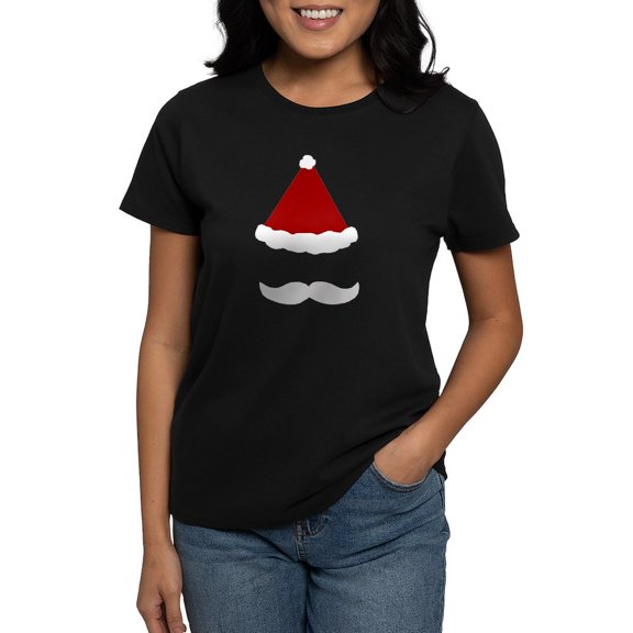 CafePress - Mustache Santa Women'S Dark T Shirt - Women's Traditional Fit Dark T-Shirt