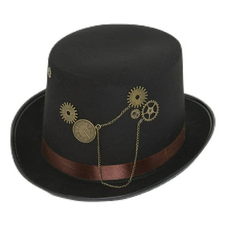 Black Steampunk Victorian Industrial Age Top Hat Costume Accessory Gears Trim